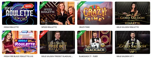 Najboljše Live igre in mizne igre v BoaBoa Casino – Igrajte z delivci v živo Izbor live iger v igralnici BoaBoa, vključno z Mega Roulette, Speed Roulette, Crazy Time, Gold Saloon Roulette, Mega Fire Blaze Roulette Live, Blackjack 77 – Ruby in VIP mizami